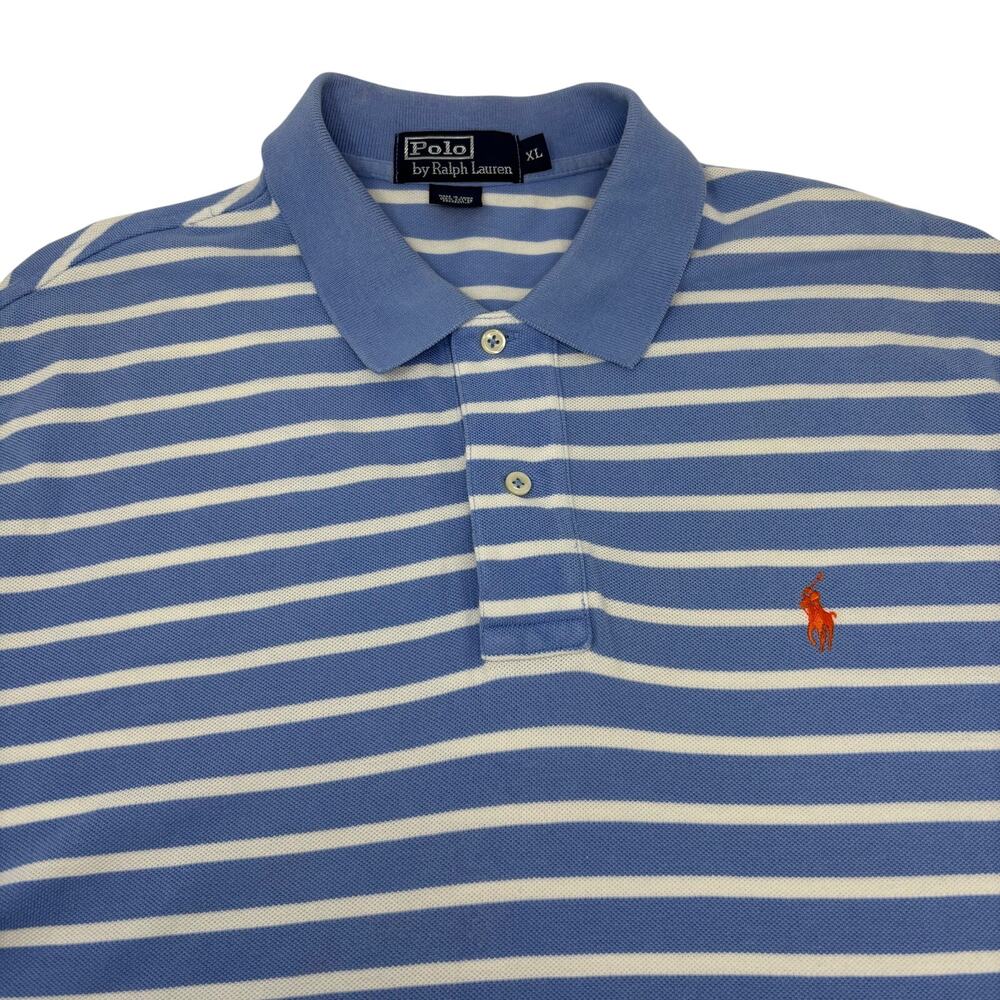 Polo Ralph Lauren Mens XL Light Blue Striped Cotton Short Sleeve Polo Shirt